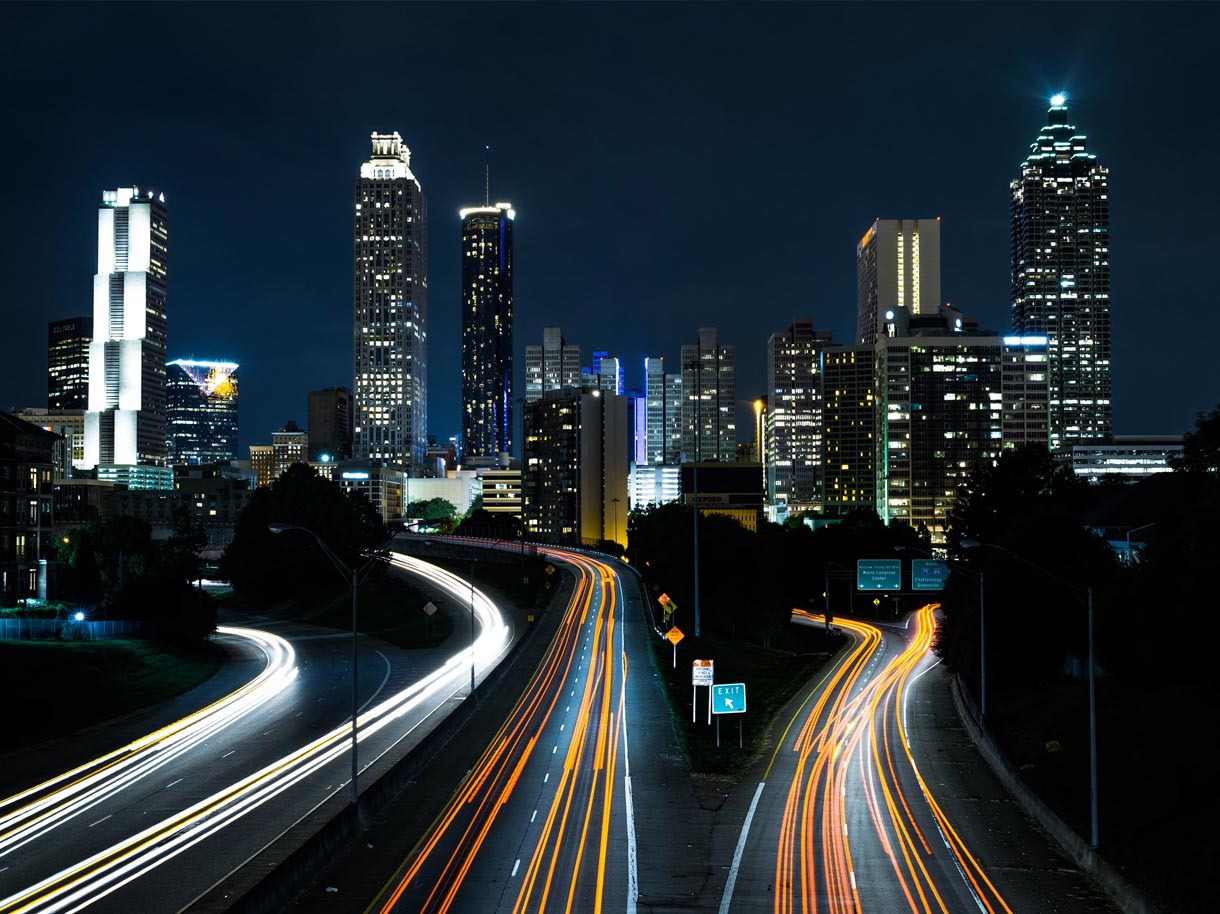 Shot of city skyline at night