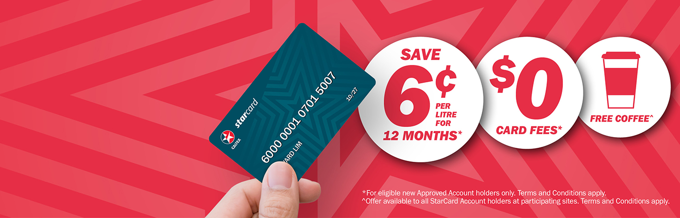 Save 6c per litre off fuel, no card fees and receive a free takeaway coffee on eligible transactions with Caltex StarCard