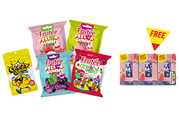 Polar Crazy Lemon Sour Chews 30g/Frutee Peel-A-Gummy 40g/Frutee Squishy Gummy 40g